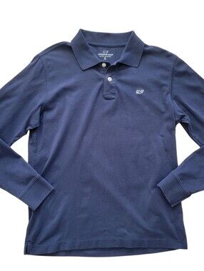 ​Vineyard Vines Boys Navy Blue Long Sleeve Surf Polo Size Medium 12/14 Preppy